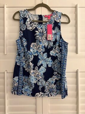 Lilly Pulitzer NWT Medium Iona Navy Blue Floral Tank Top